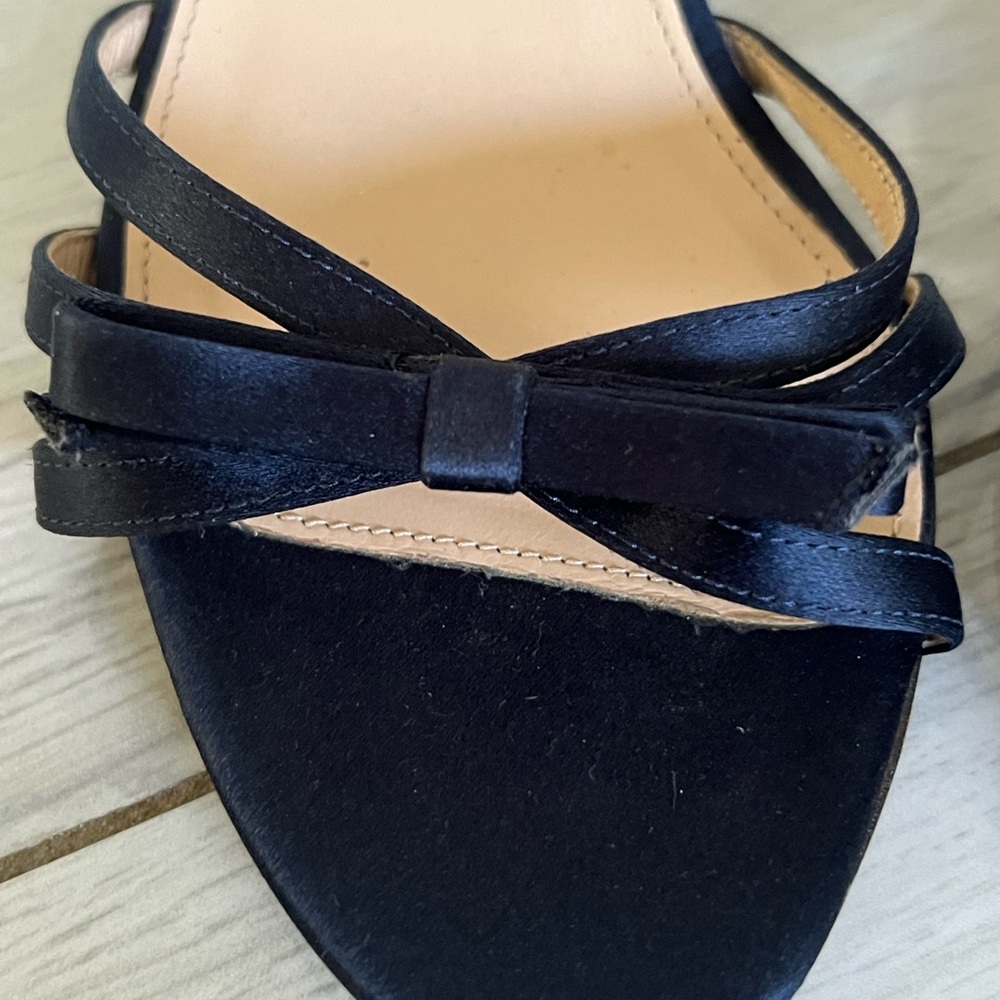 J Crew Navy Blue Satin Bow  Open Toe Anckel Straps Heels 7.5 - Picture 5 of 12